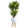 46" Corn Stalk Dracaena Artificial Plant in White Planter with Stand