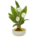18" Tulip Artificial Arrangement in Gold and Cream Elegant Vase