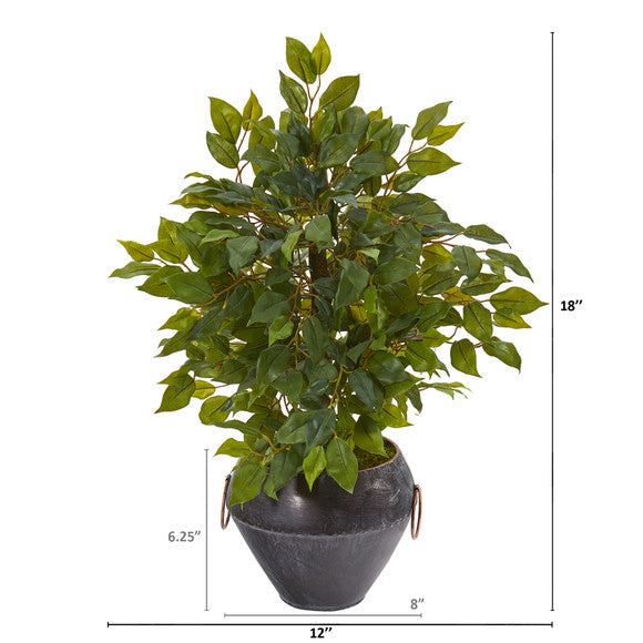18" Mini Ficus Artificial Tree in Metal Bowl