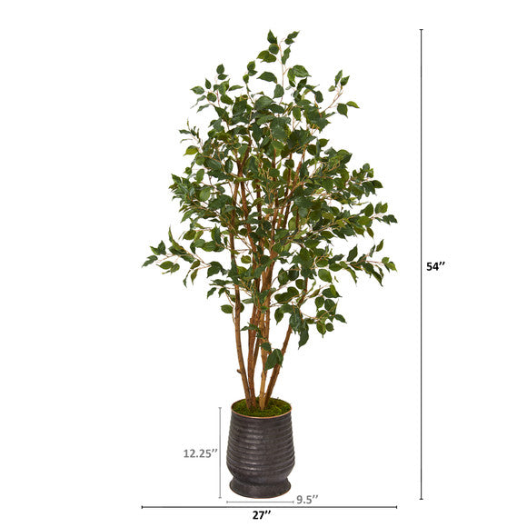 4.5' Ficus Artificial Tree in Ribbed Metal Planter