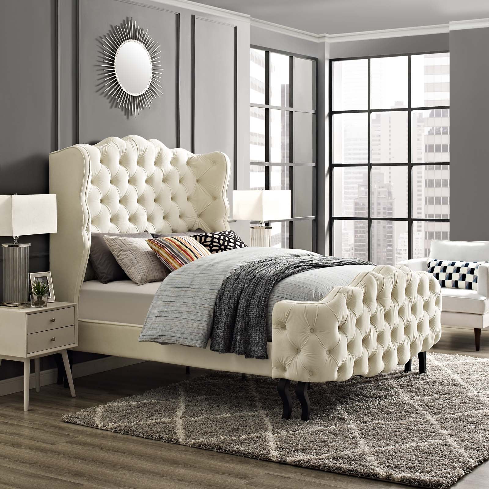 Violette Tufted Wingback Performance Velvet Queen Platform Bed by Modway