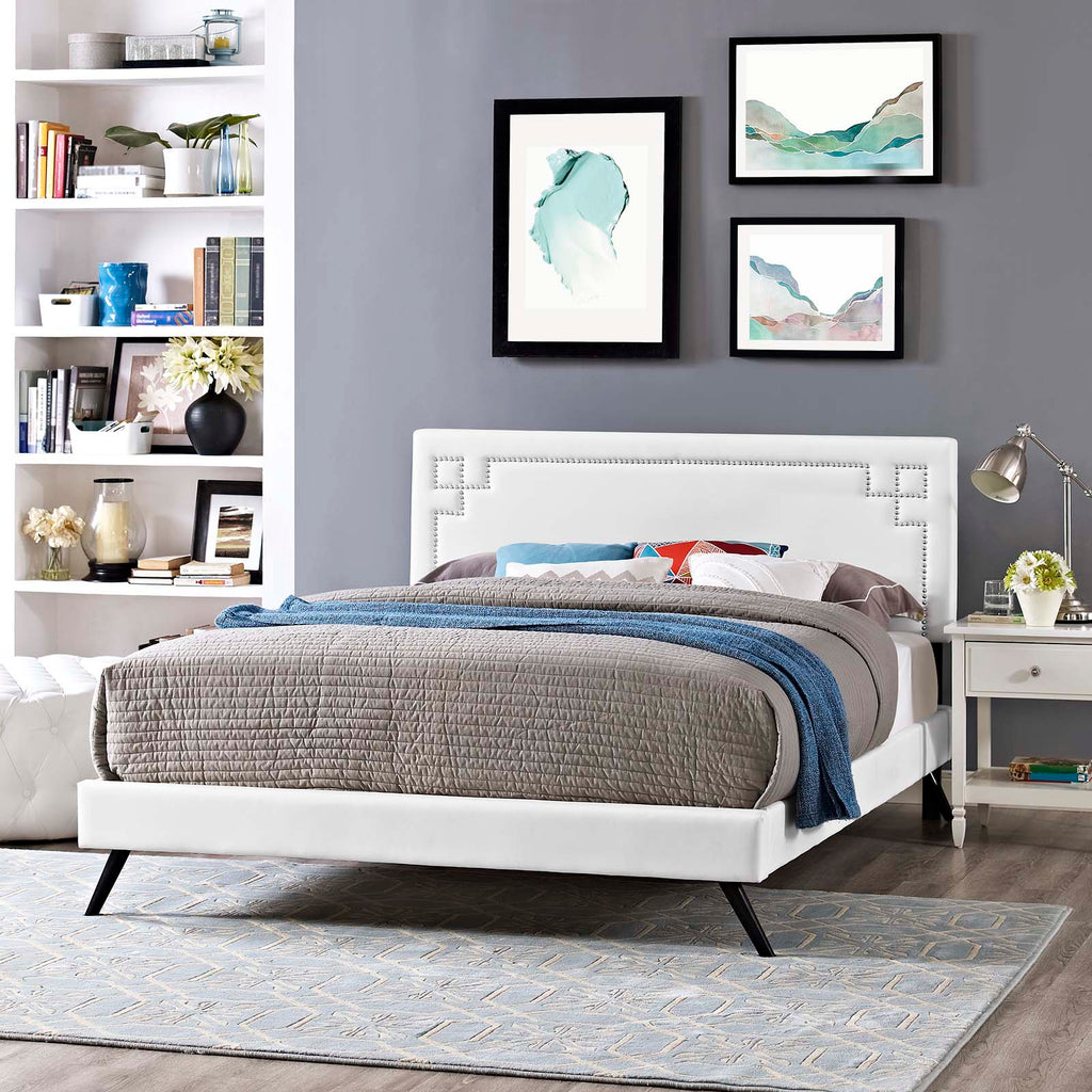 Ruthie Vinyl Queen Platform Bed with Round Splayed Legs by Modway