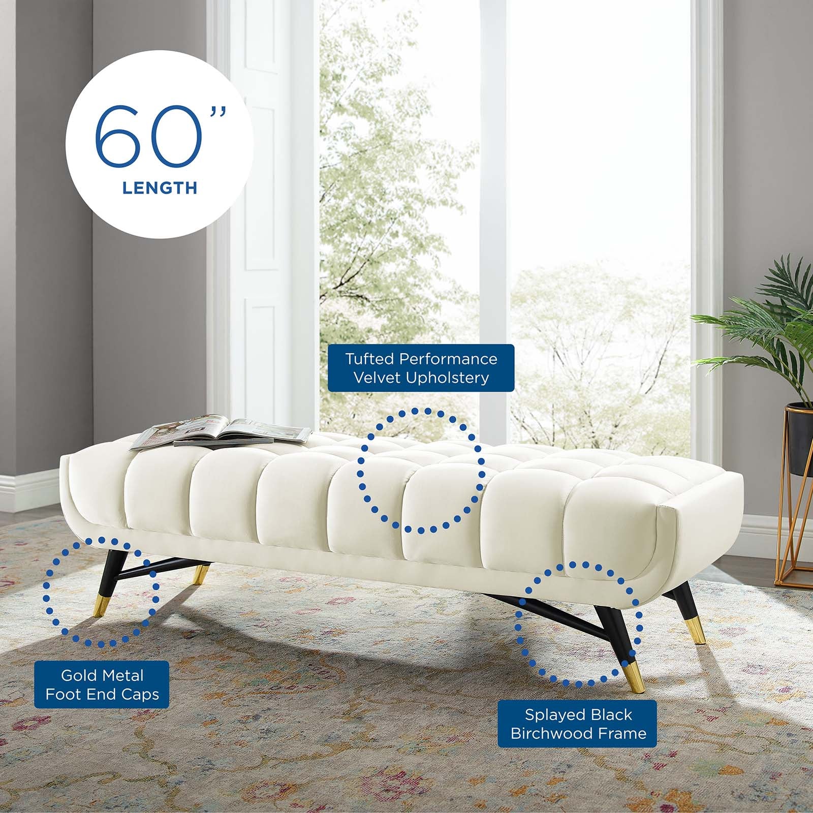 Adept 60" Performance Velvet Bench by Modway
