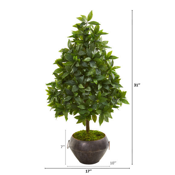 31" Sweet Bay Cone Topiary Artificial Tree in Metal Bowl
