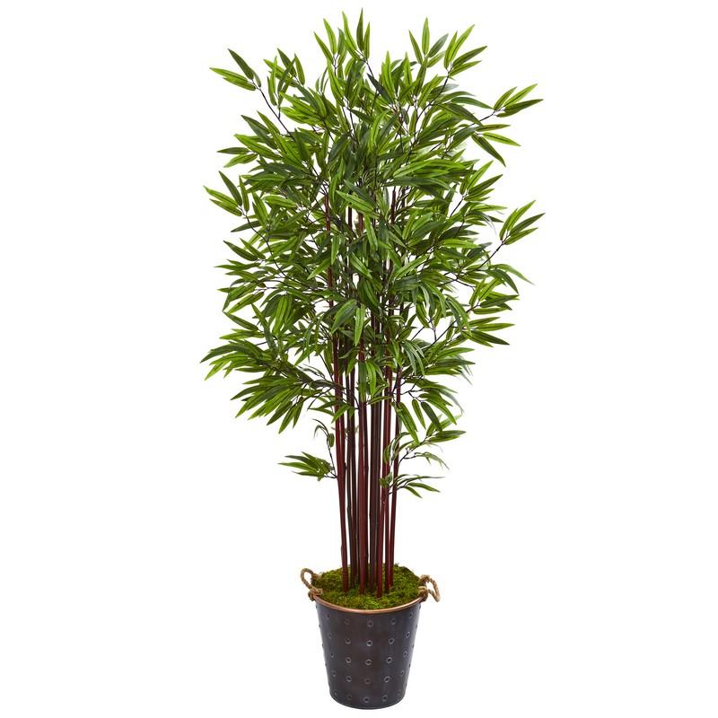 74"  Bamboo Artificial Tree in Metal Planter