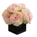 11" Peony Artificial Arrangement in Black Vase