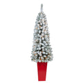 4.5' Flocked Pencil Artificial Christmas Tree w/ 100 Clear Lights & 216 Bendable