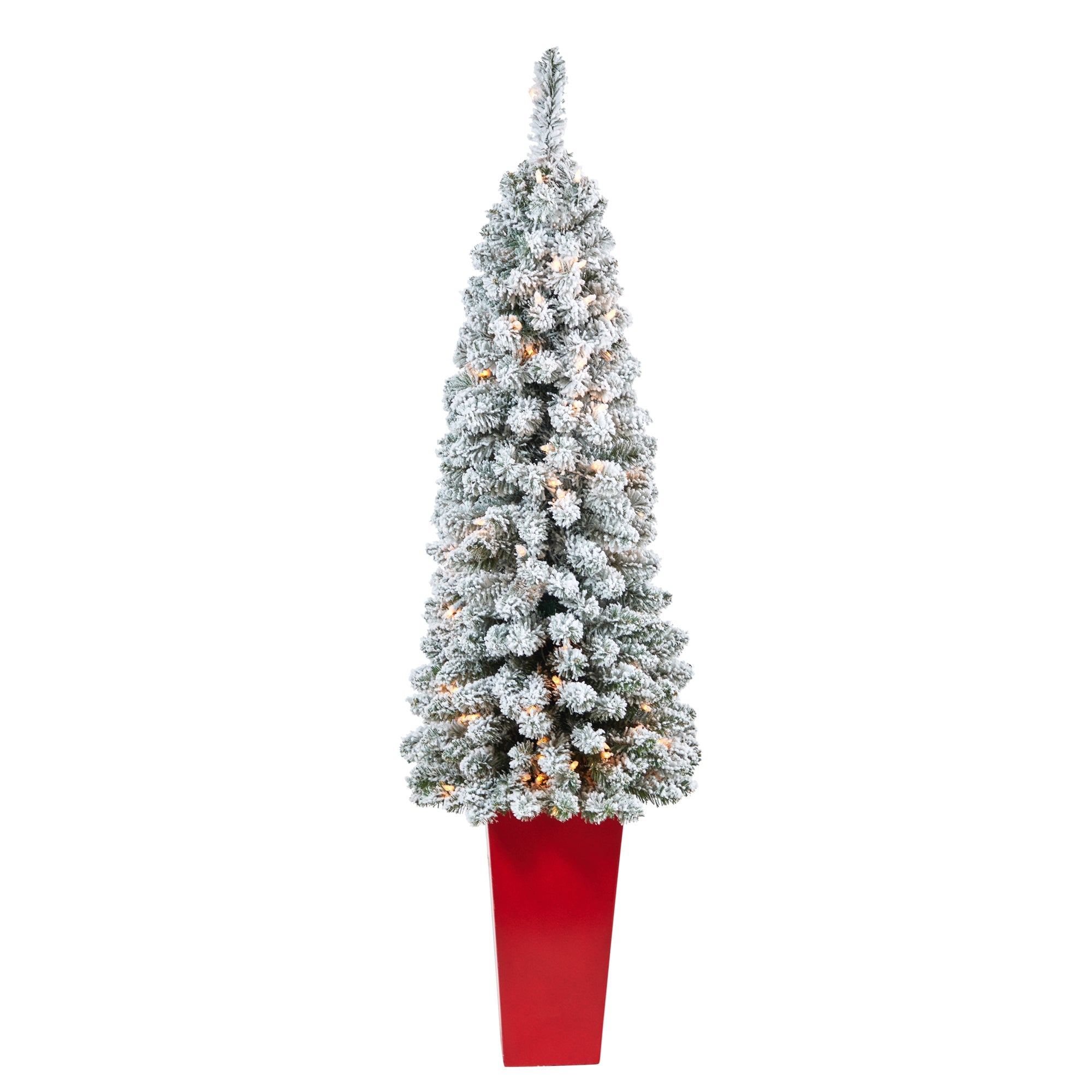 4.5' Flocked Pencil Artificial Christmas Tree w/ 100 Clear Lights & 216 Bendable