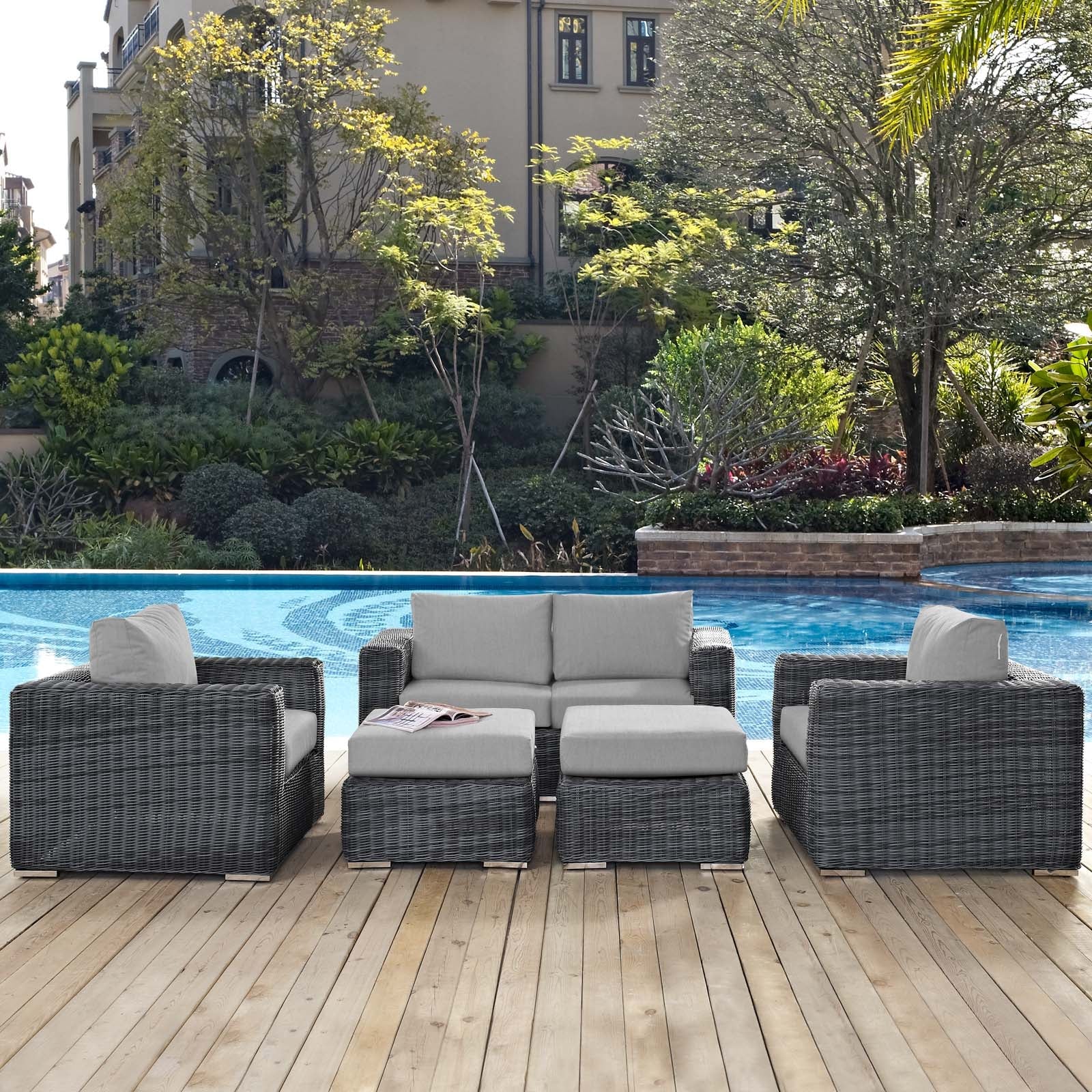 Summon 5 Piece Outdoor Patio Sunbrella¨ Sectional Set by Modway