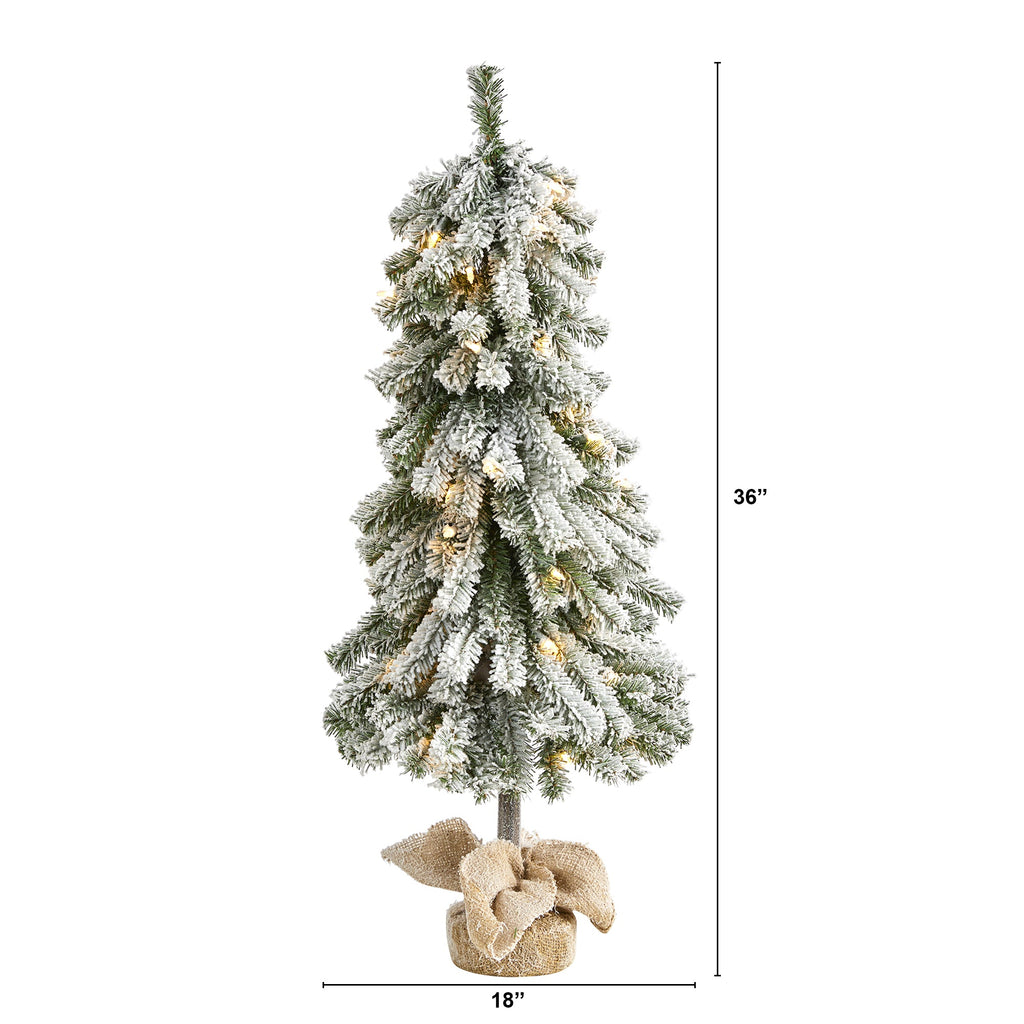 3' Flocked Alpine Christmas Artificial Tree w/ 50 Lights, 177 Bendable Branches