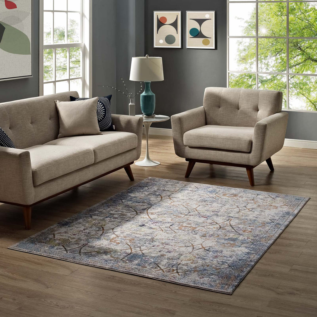 Minu Distressed Floral Lattice 5x8 Area Rug by Modway