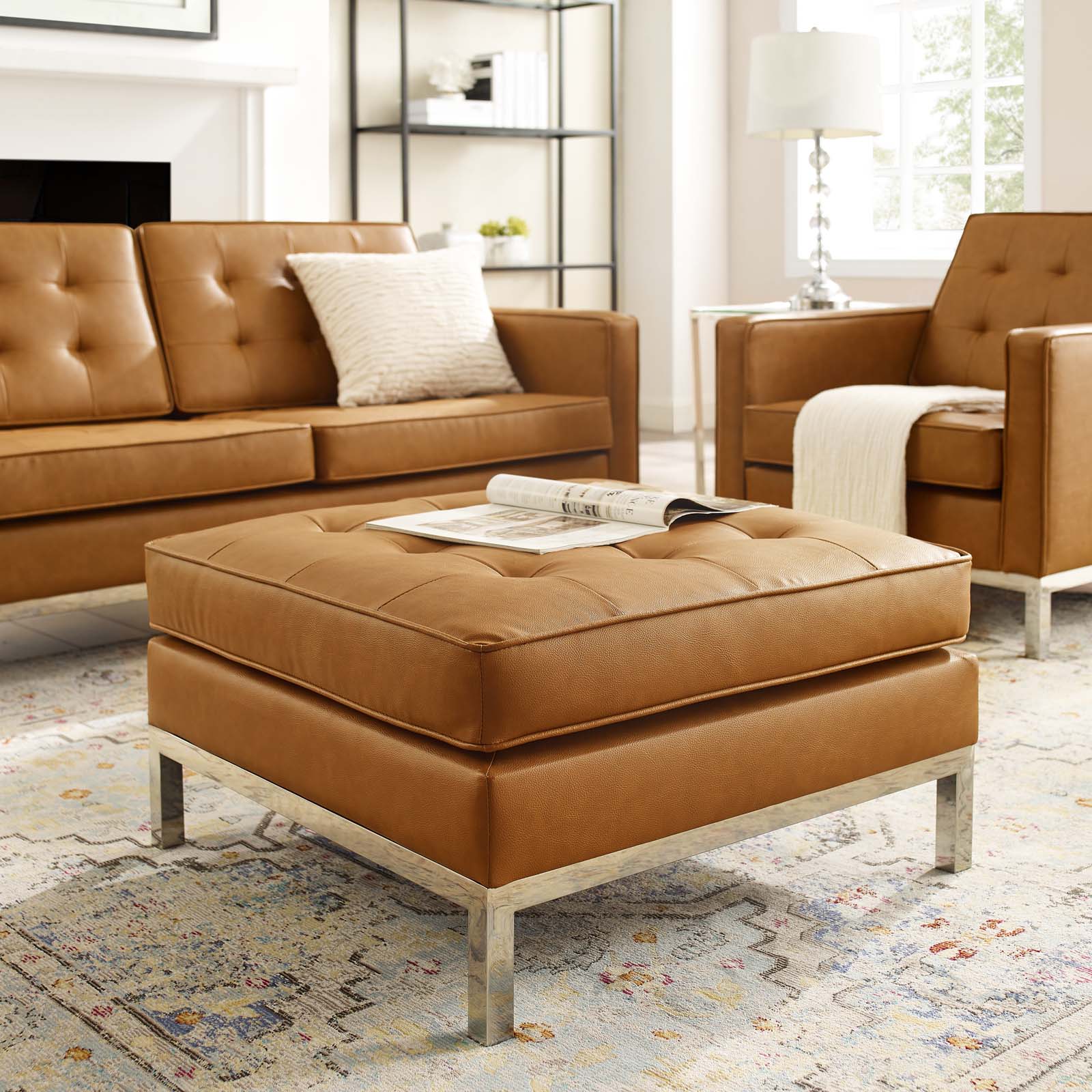 Loft Tufted Vegan Leather Ottoman by Modway