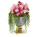 13"  Cymbidium Orchid Artificial Arrangement in Designer Urn