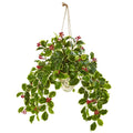 30"  Variegated Holly Berry Artificial Plant in Hanging Vase (Real Touch)
