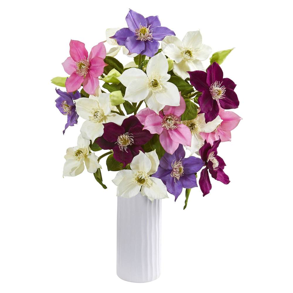 Nearly Natural 21" Anemone Artificial Arrangement In White Vase 1905-AS