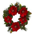 24"  Red Magnolia & Pine Wreath
