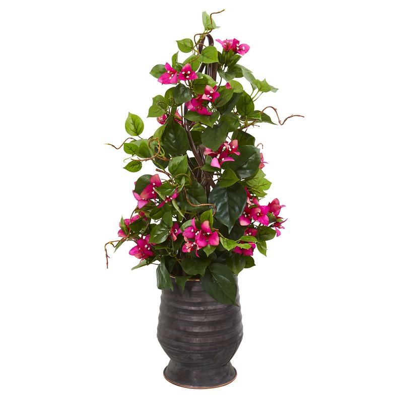 27"  Bougainvillea Artificial Climbing Plant in Ribbed Planter