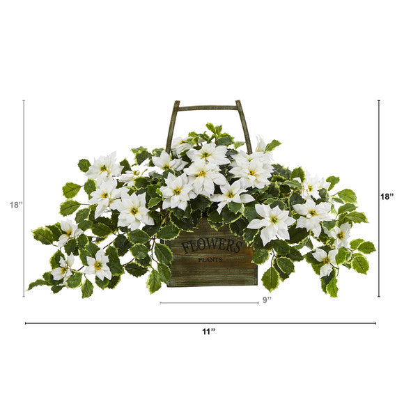 18" Poinsettia and Variegated Holly Artificial Plant