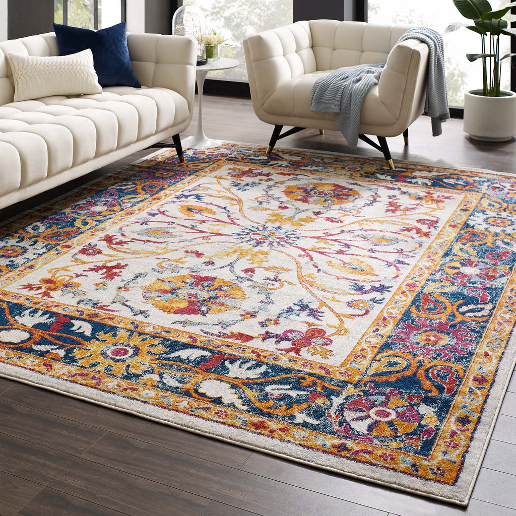 Entourage Samira Distressed Vintage Floral Vintage Medallion 8x10 Area Rug by Modway