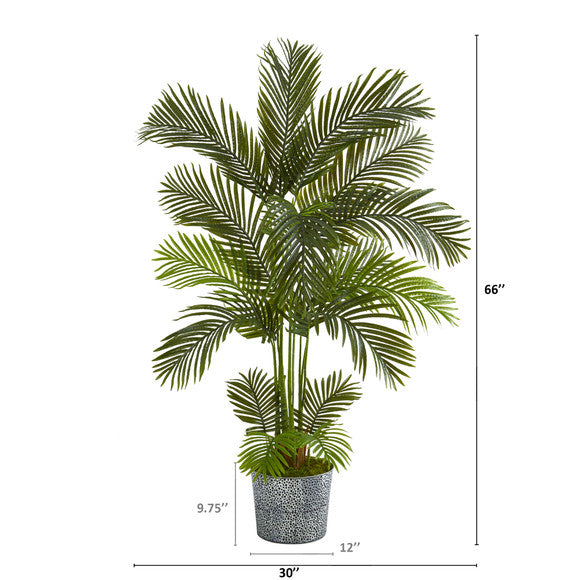 5.5' Areca Palm Artificial Tree in Embossed Black Tin Planter