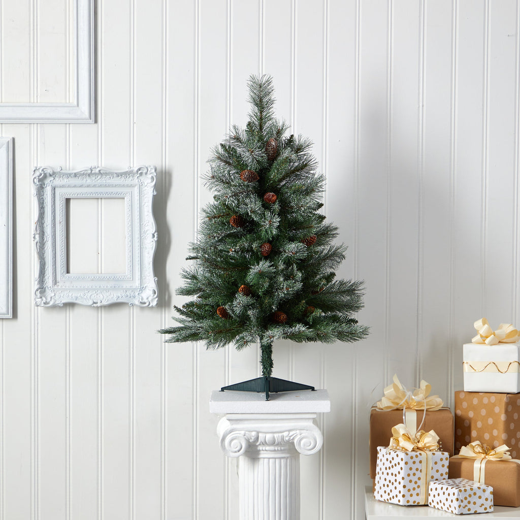 3' Snowed French Alps Mountain Pine Artificial Christmas Tree w/ 135 Bendable