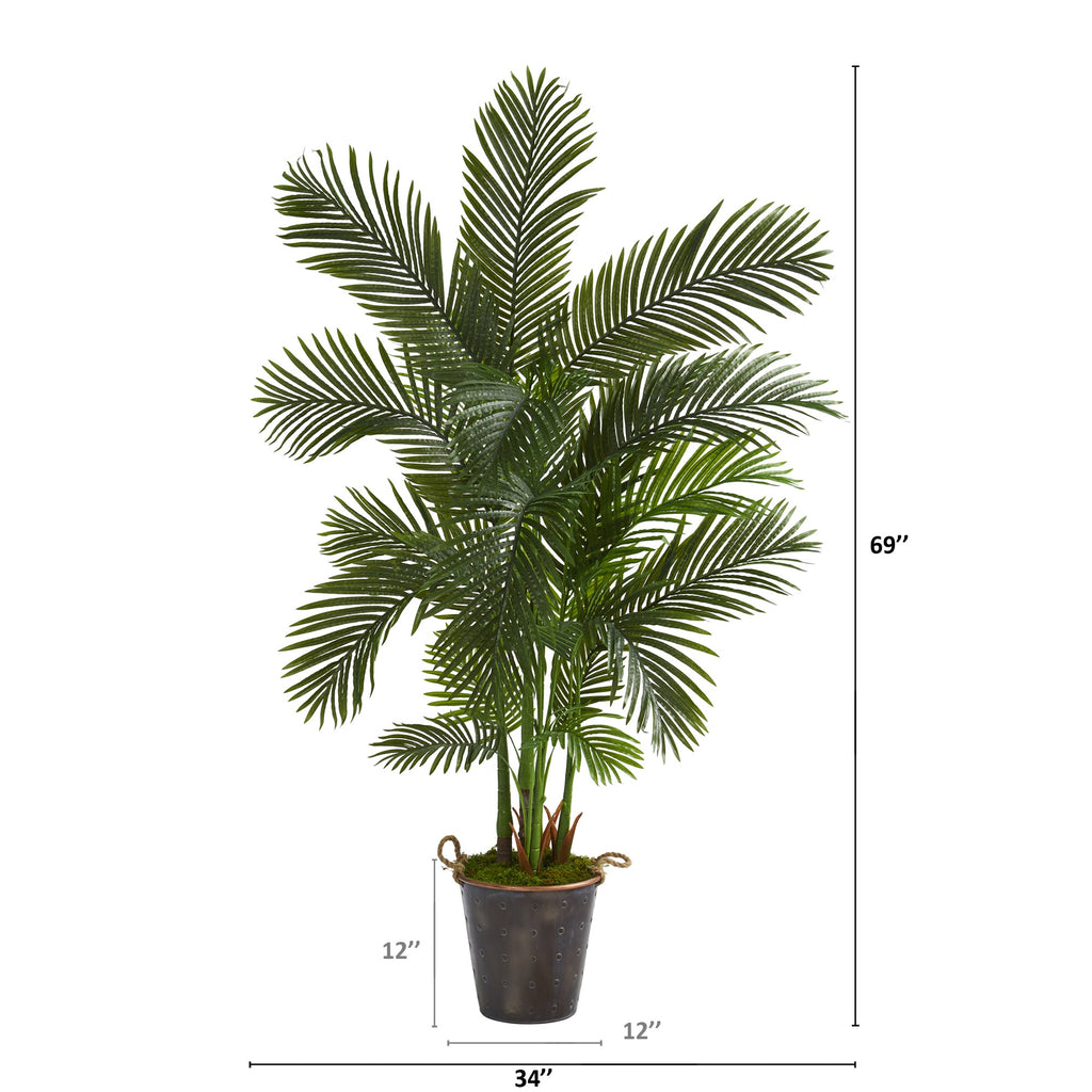 69" Areca Palm Artificial Tree in Decorative Metal Pail with Rope