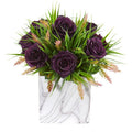 Roses & Grass Artificial Arrangement in Marble Finished Vase