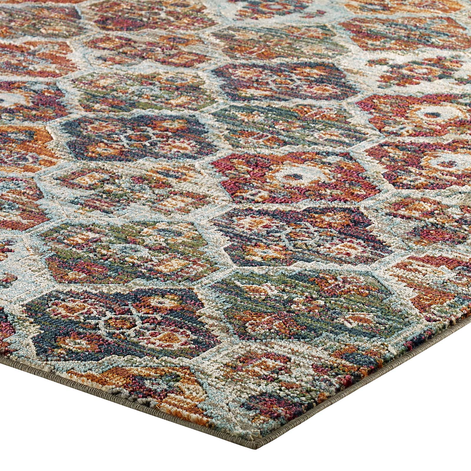 Tribute Azalea Distressed Vintage Floral Lattice 8x10 Area Rug by Modway