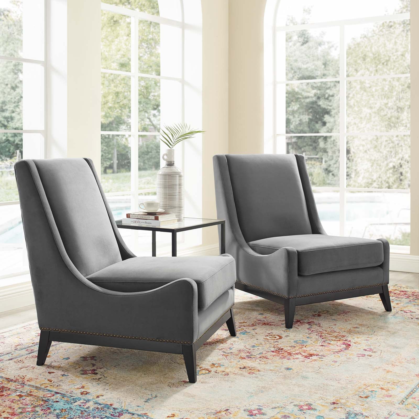 Confident Upholstered Performance Velvet Lounge Chair Set of 2 by Modway