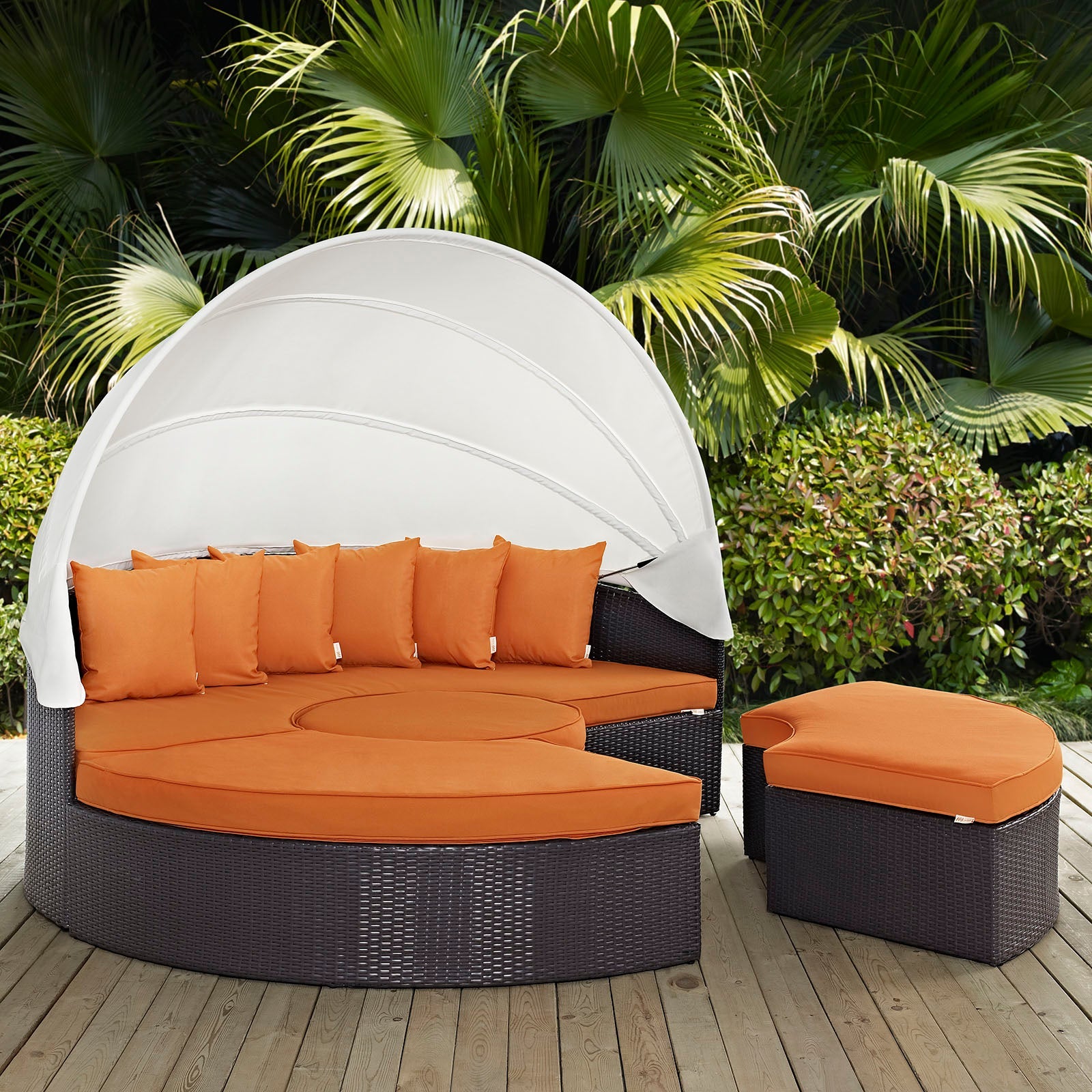 Quest Outdoor Patio Wicker Rattan Canopy Sectional Daybed by Modway