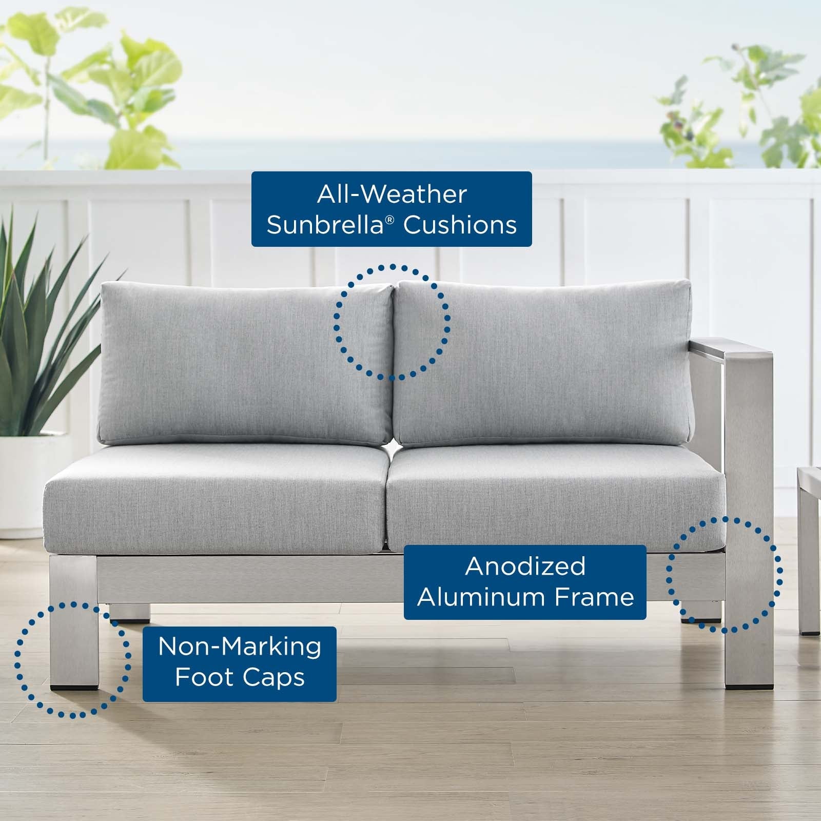 Shore Sunbrella¨ Fabric Aluminum Outdoor Patio Right-Arm Loveseat by Modway