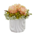 Rose and Hydrangea Artificial Arrangement in Marble Finished Vase