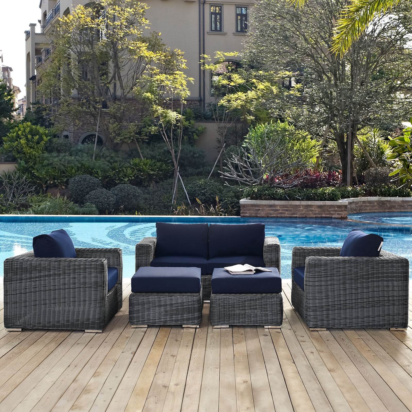 Summon 5 Piece Outdoor Patio Sunbrella¨ Sectional Set by Modway