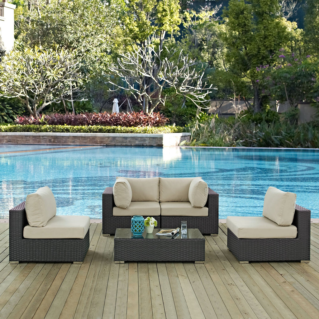 Sojourn 5 Piece Outdoor Patio Sunbrella¨ Sectional Set by Modway