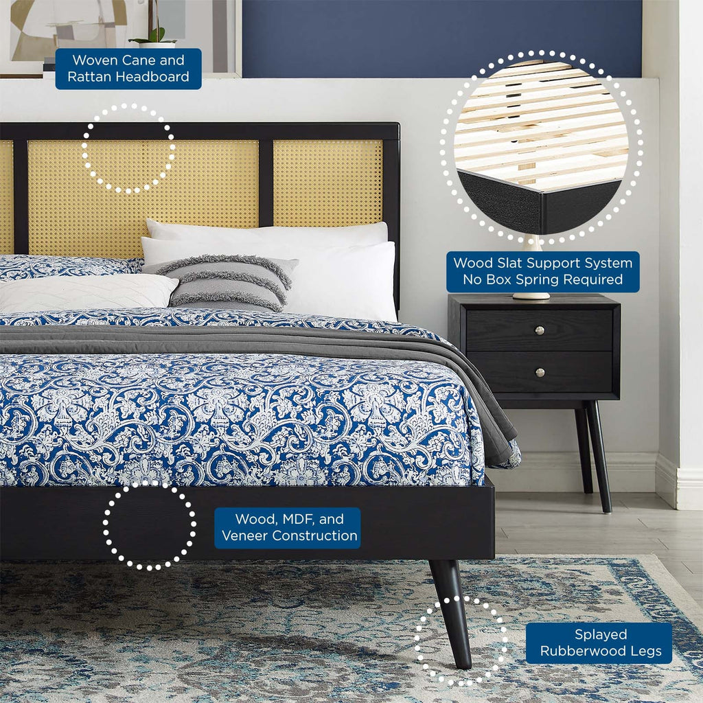Kelsea Cane and Wood King Platform Bed With Splayed Legs by Modway