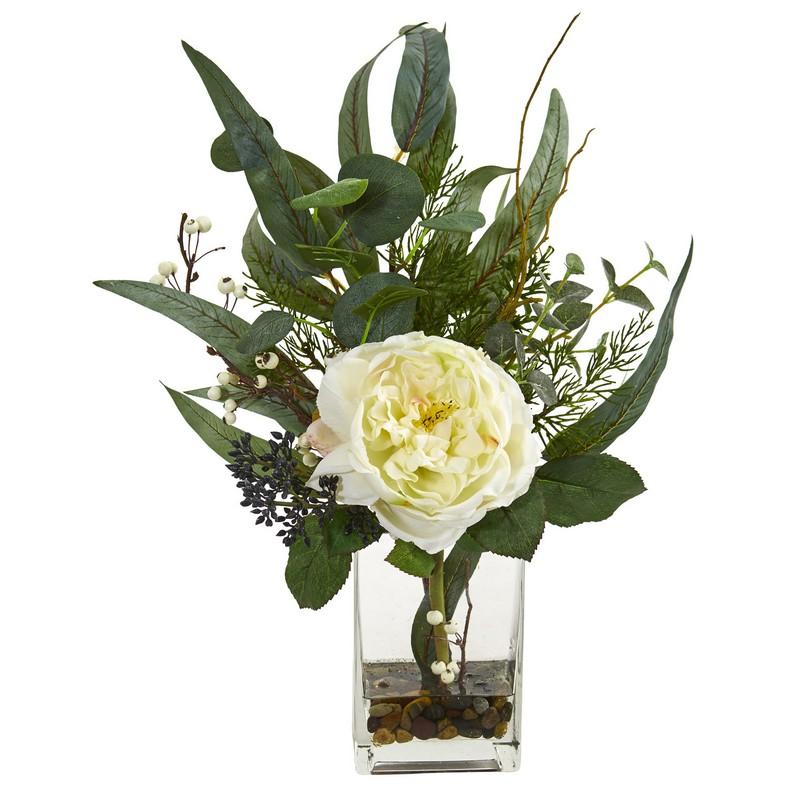 21"  Rose and Eucalyptus Artificial Arrangement