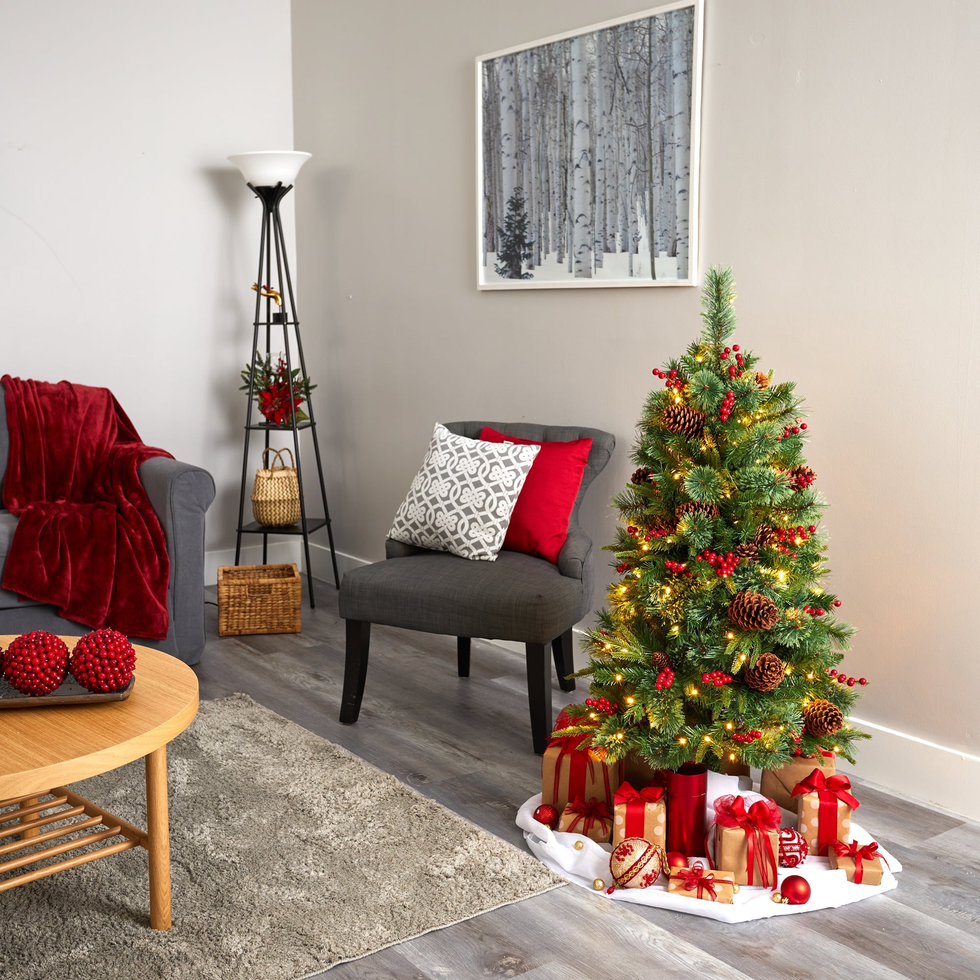 4' Norway Mixed Pine Artificial Christmas Tree w/ 150 Clear LED Lights