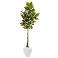 69"  Variegated Rubber Leaf Artificial Tree in White Planter (Real Touch)