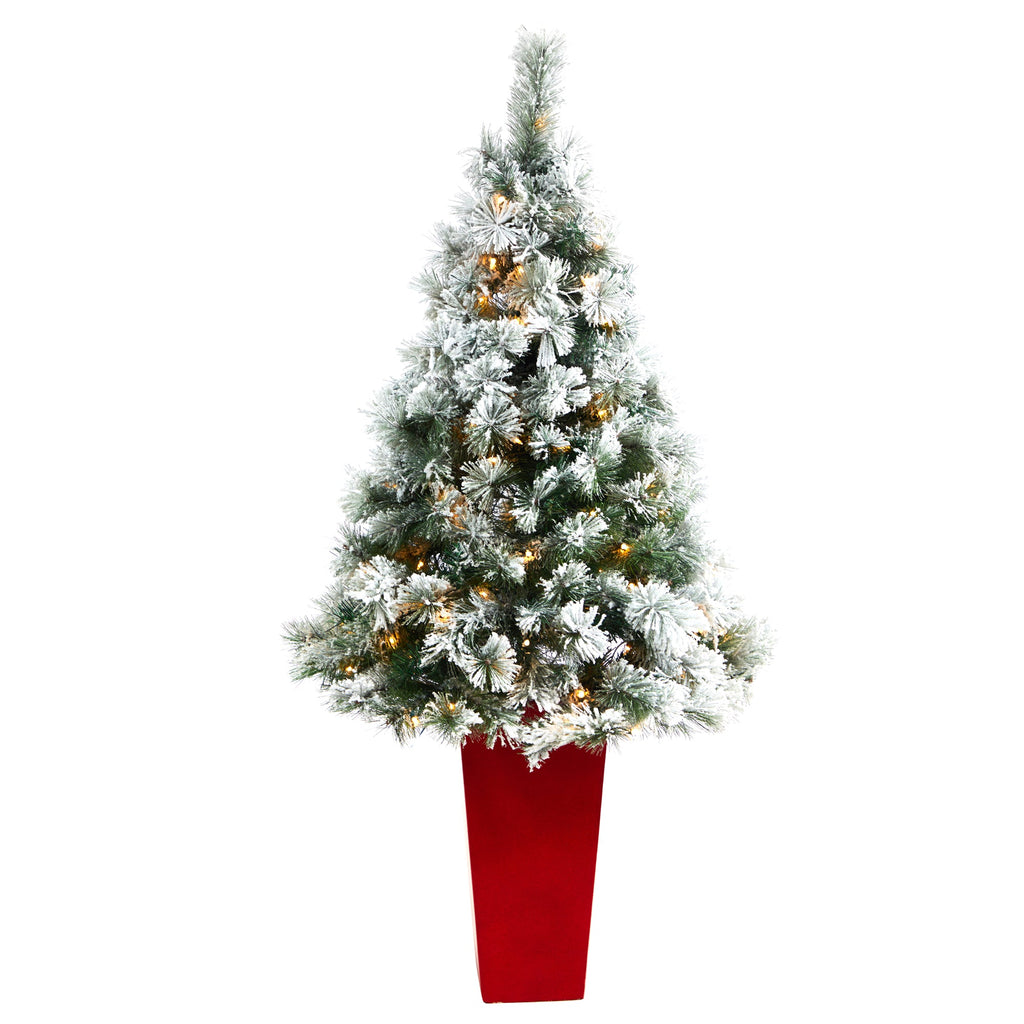 5' Flocked Oregon Pine Artificial Christmas Tree w/ 100 Clear Lights