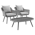 Endeavor 3 Piece Outdoor Patio Wicker Rattan Armchair and Coffee Table Set by Modway