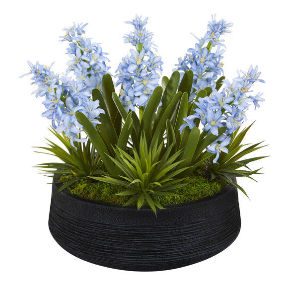 14" Hyacinth and Succulent Artificial Plant in Decorative Bowl