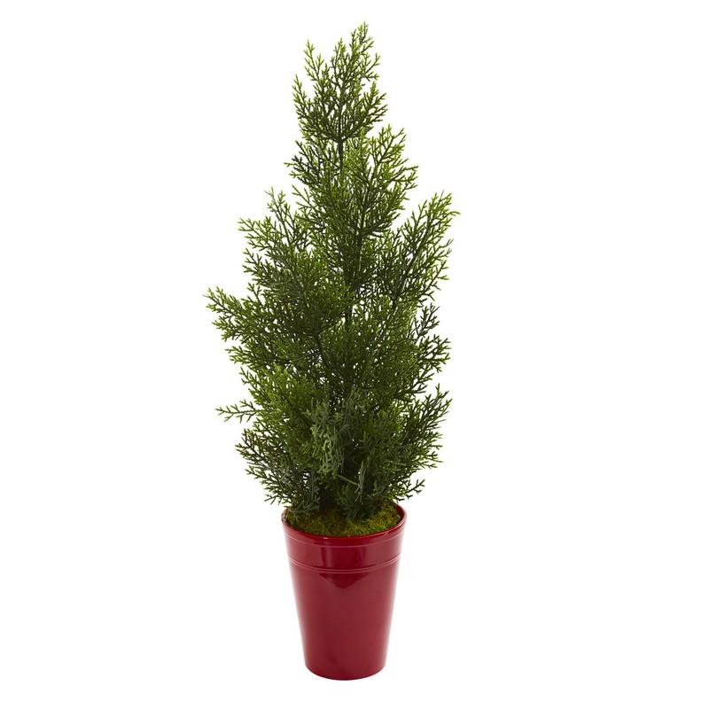 27"  Mini Cedar Artificial Pine Tree in Decorative Planter (Indoor/Outdoor)