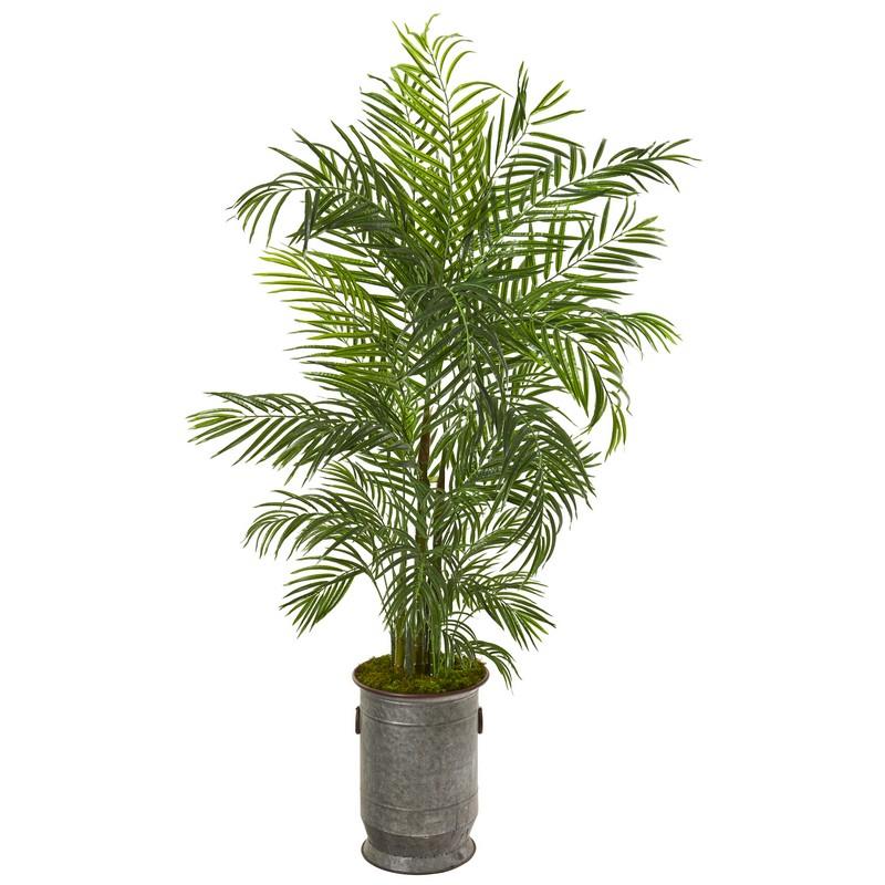 67"  Areca Palm Artificial Tree in Vintage Metal Planter UV Resistant