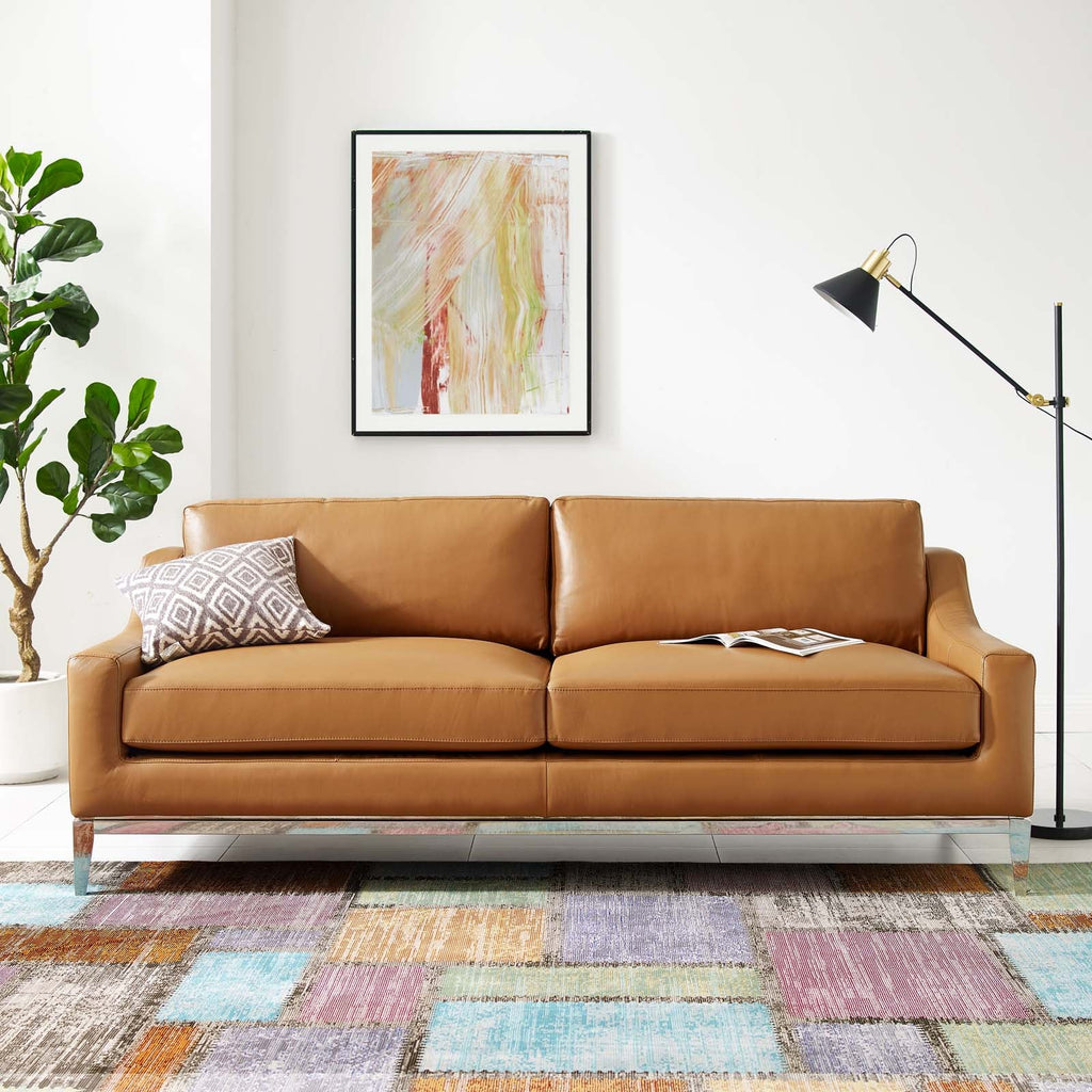 Harness 83.5" Stainless Steel Base Leather Sofa by Modway