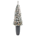 56' Flocked Pencil Artificial Christmas Tree w/ 100 Clear Lights & 216 Bendable