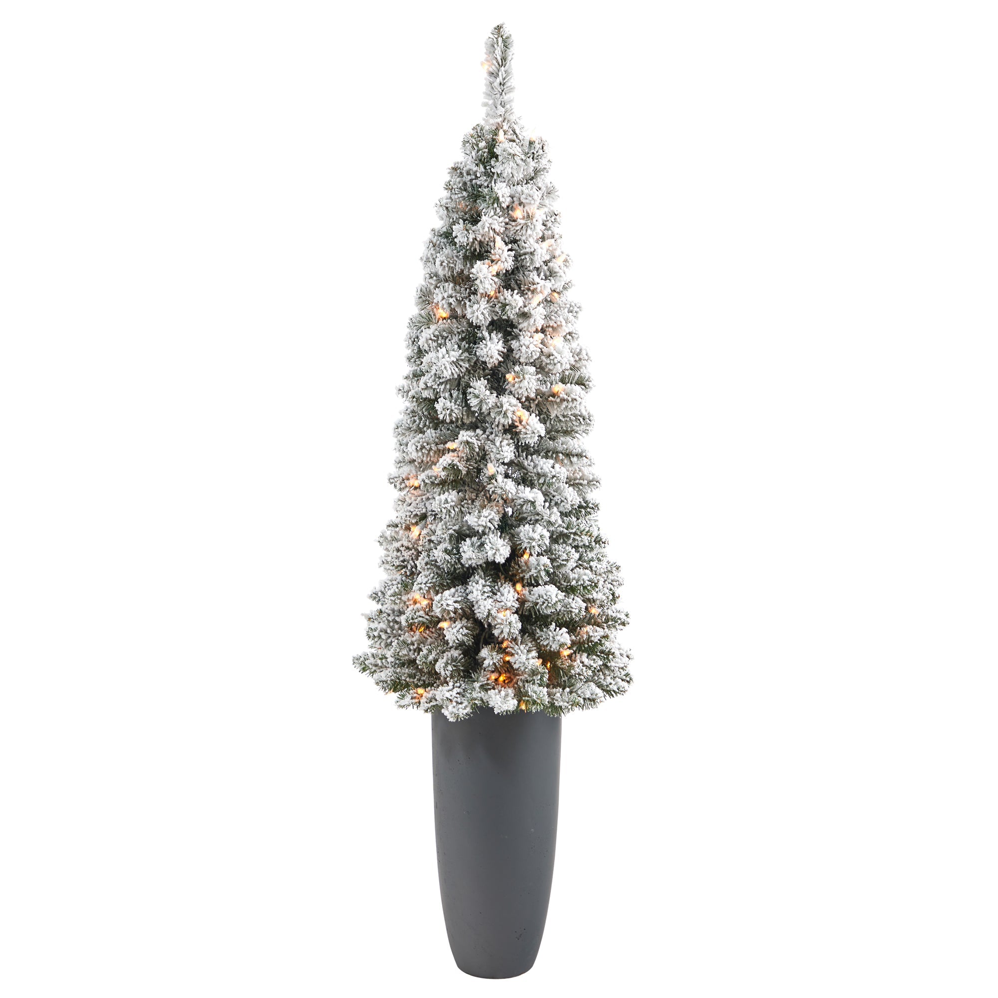 56' Flocked Pencil Artificial Christmas Tree w/ 100 Clear Lights & 216 Bendable