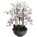 46"  Giant Phalaenopsis Orchid Artificial Arrangement in Cement bowl
