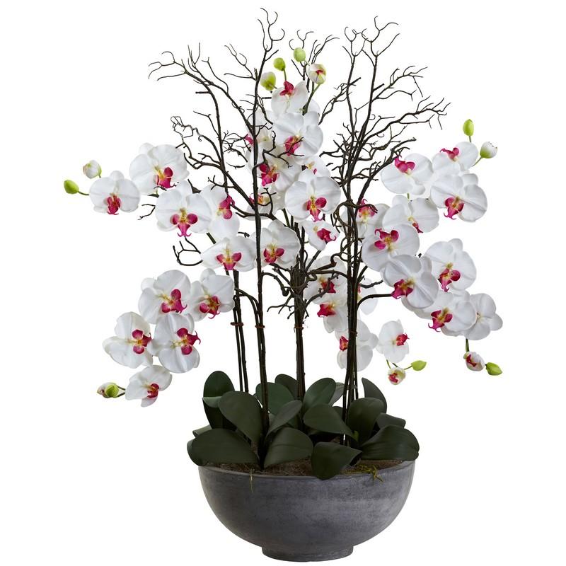 46"  Giant Phalaenopsis Orchid Artificial Arrangement in Cement bowl