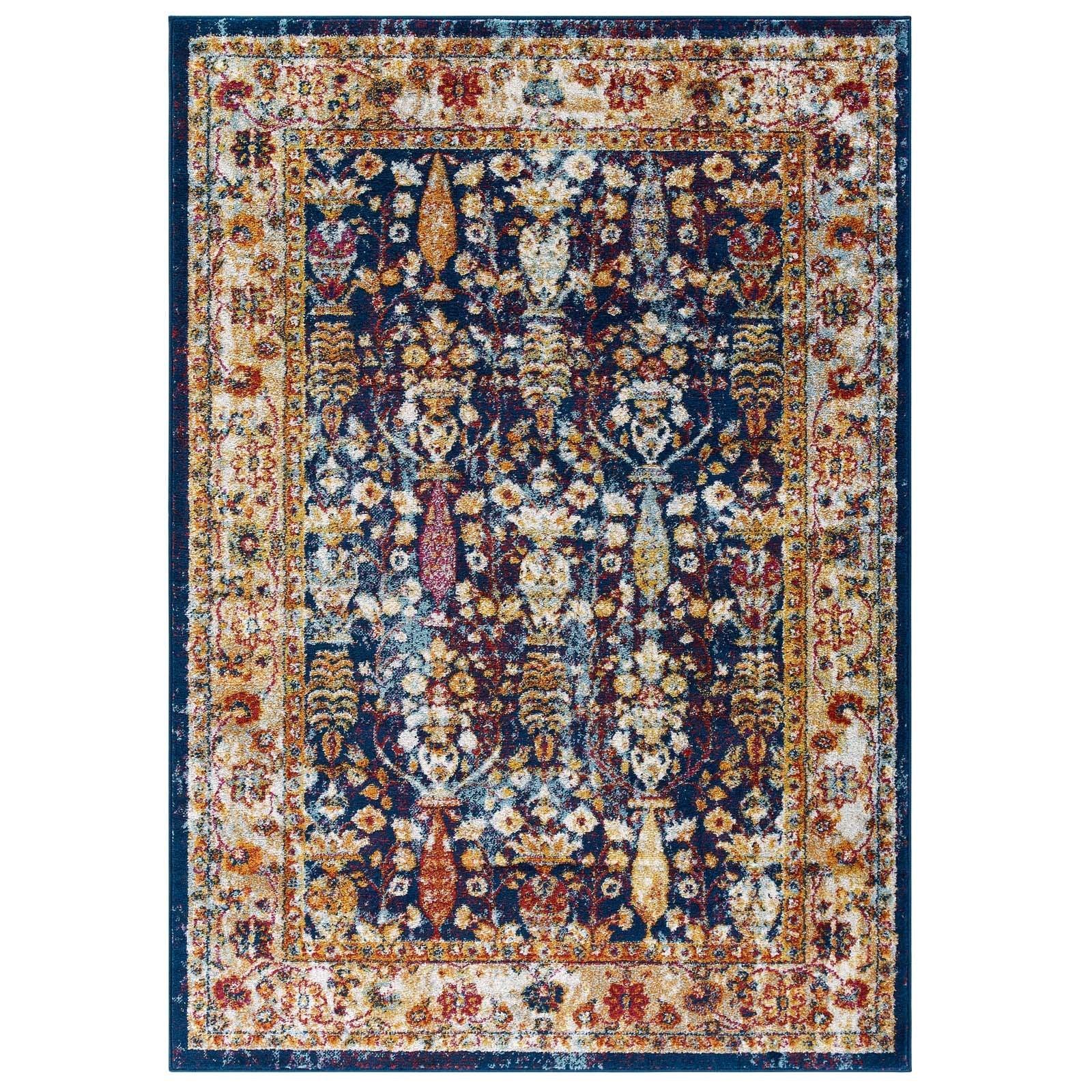 Entourage Jessa Distressed Vintage Floral Lattice 5x8 Area Rug by Modway