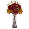 36"  Peony and Berries Artificial Arrangement in Large Cylinder Vase
